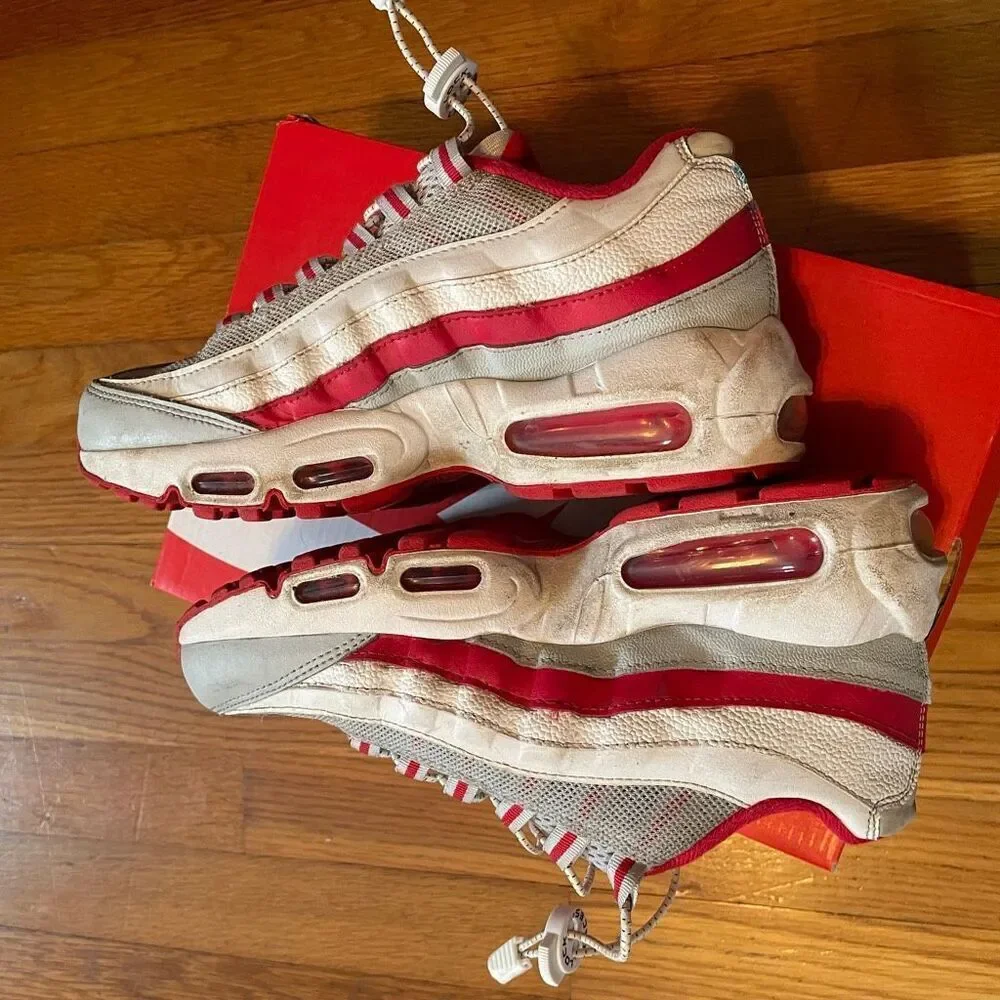 NIKE | air max 95 recraft (gs) grey fog/hyper red-white size 5 youth $140